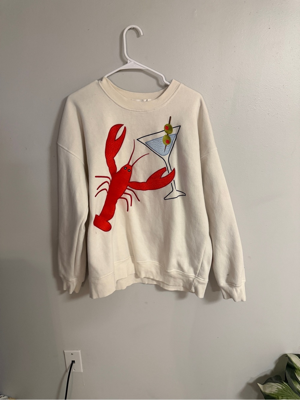 Altar'd State Cream Crewneck with Red Lobster & Martini Graphic